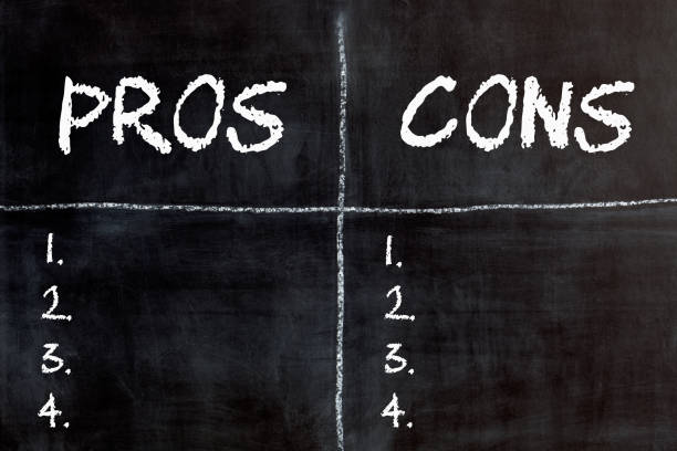 Pros and cons written on blackboard. Business concept. Empty list Pros and Cons for Selling Without an Agent